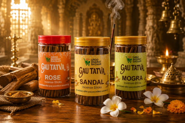 GAU TATVA Incense Sticks Combo Pack – Rose, Sandal & Mogra Fragrance | 100gm Each